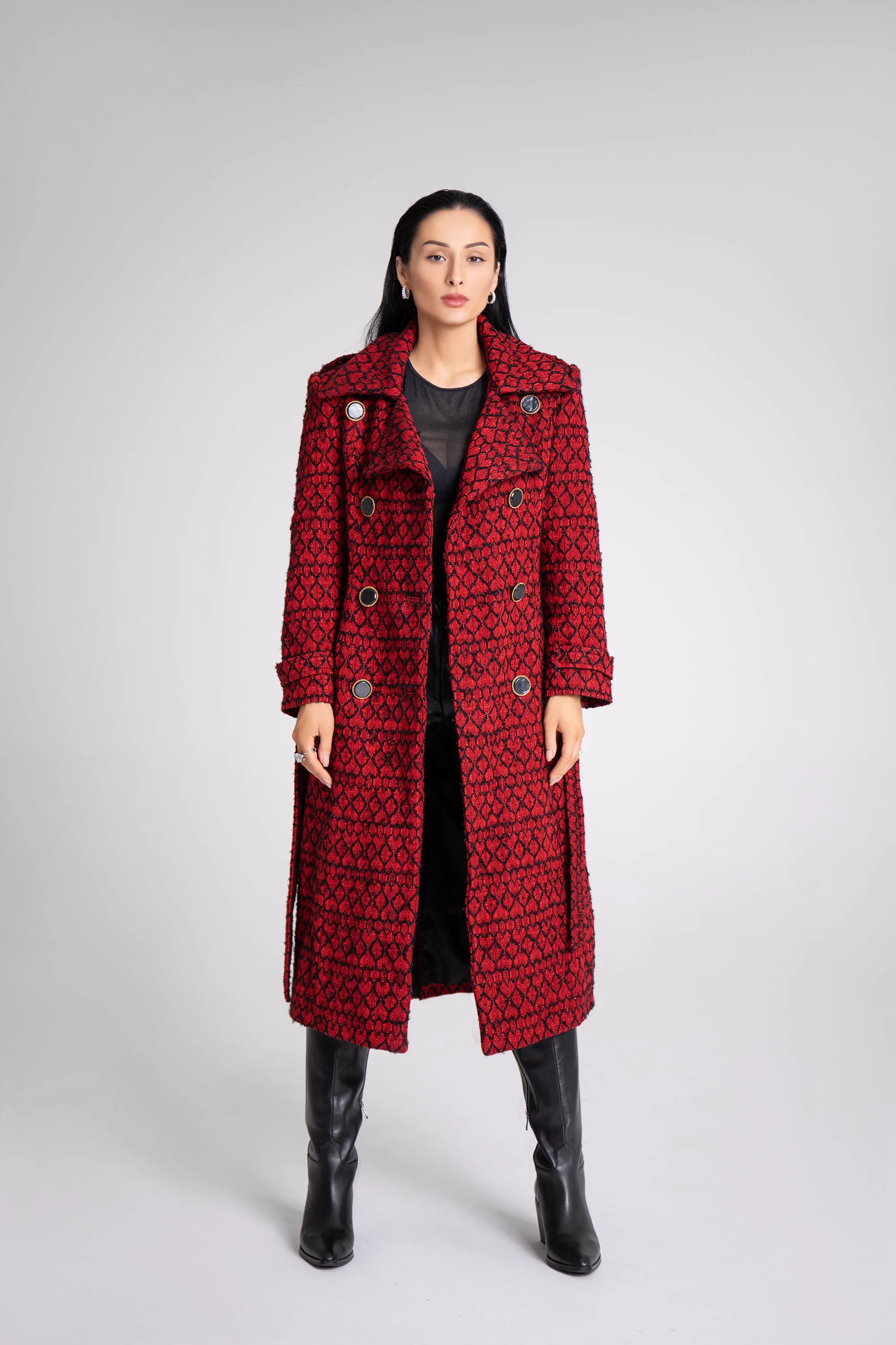 Long Tweed Coat with hearts