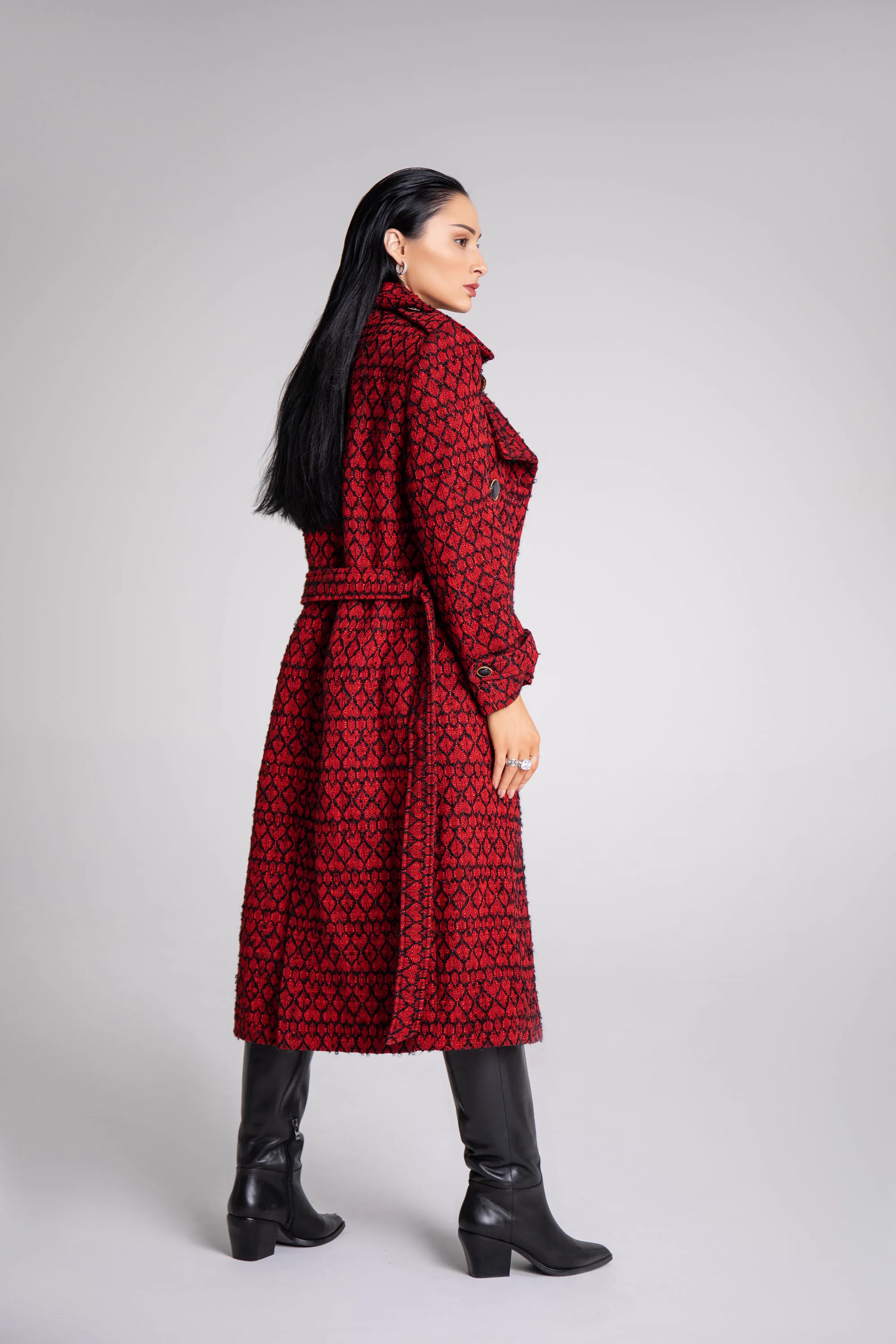 Long Tweed Coat with hearts