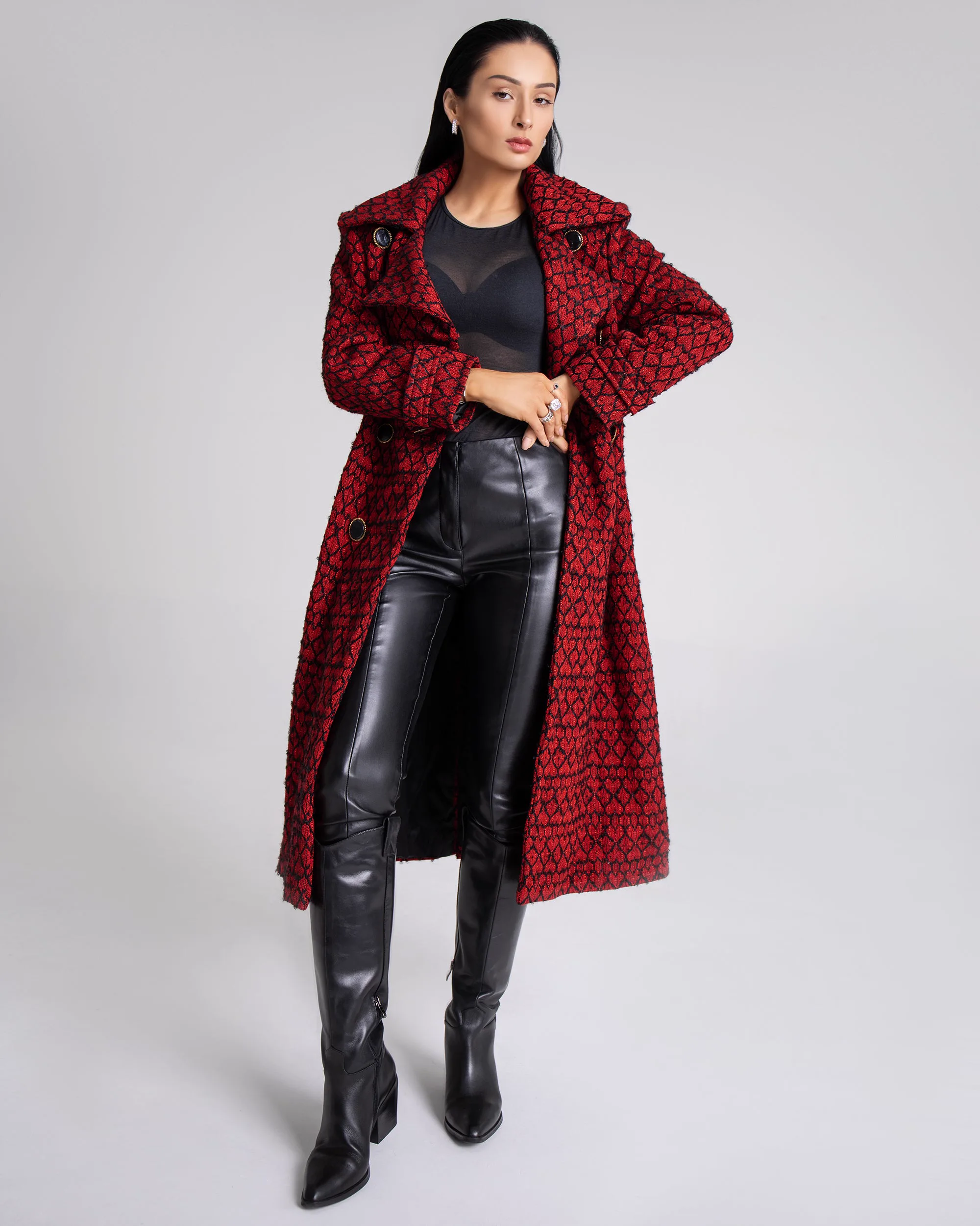 Long Tweed Coat with hearts 3