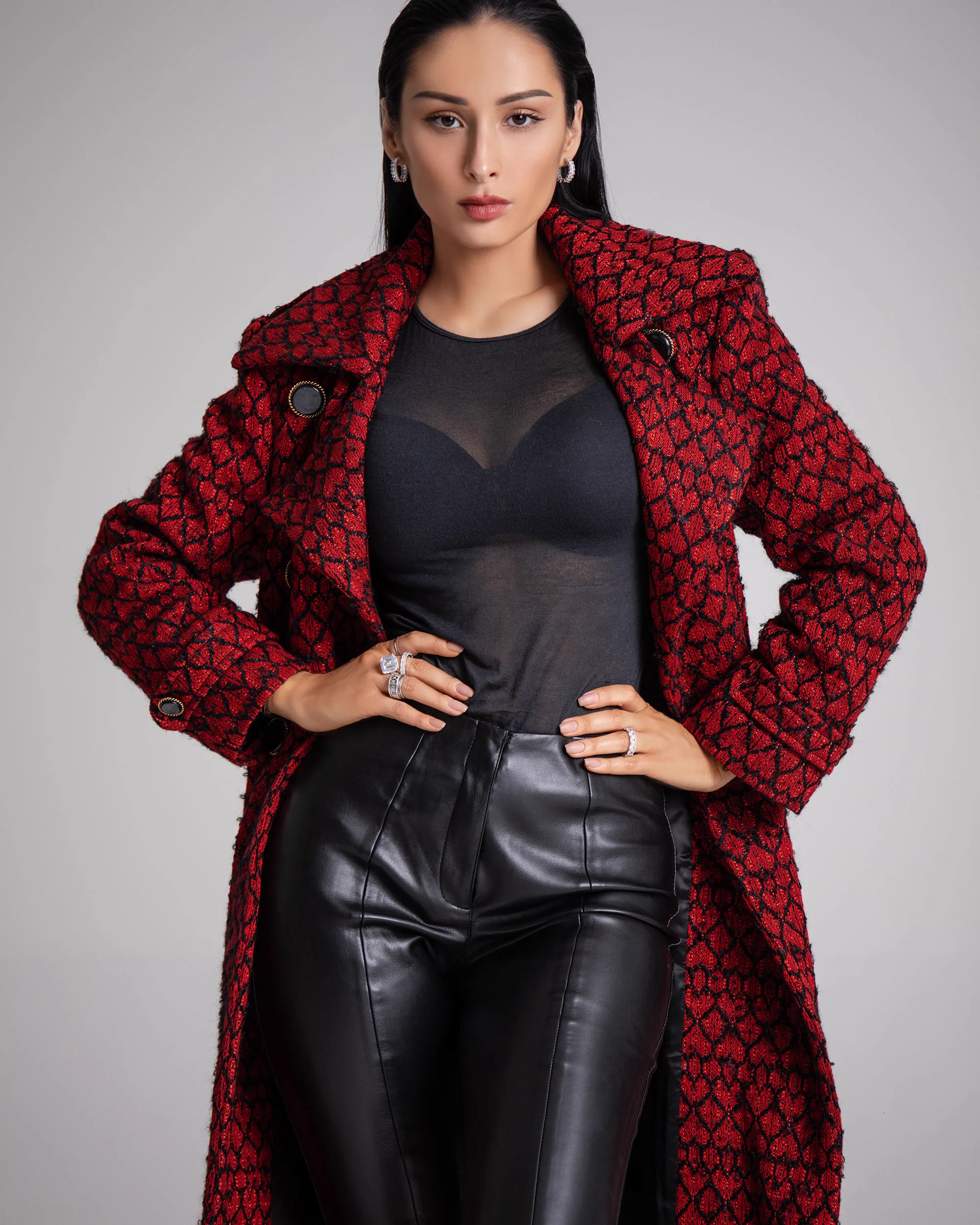 Long Tweed Coat with hearts 4