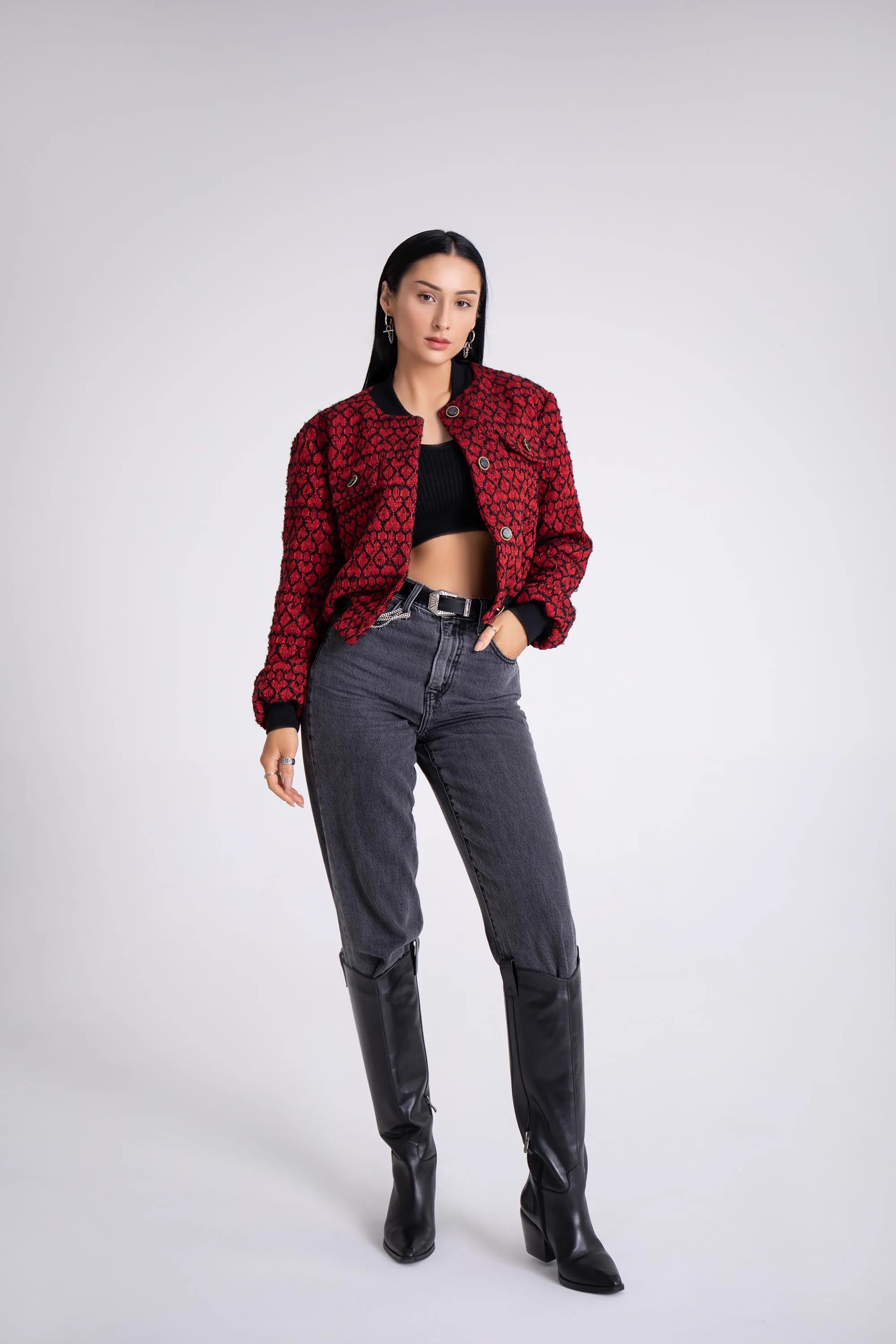Short Tweed Jacket with Hearts