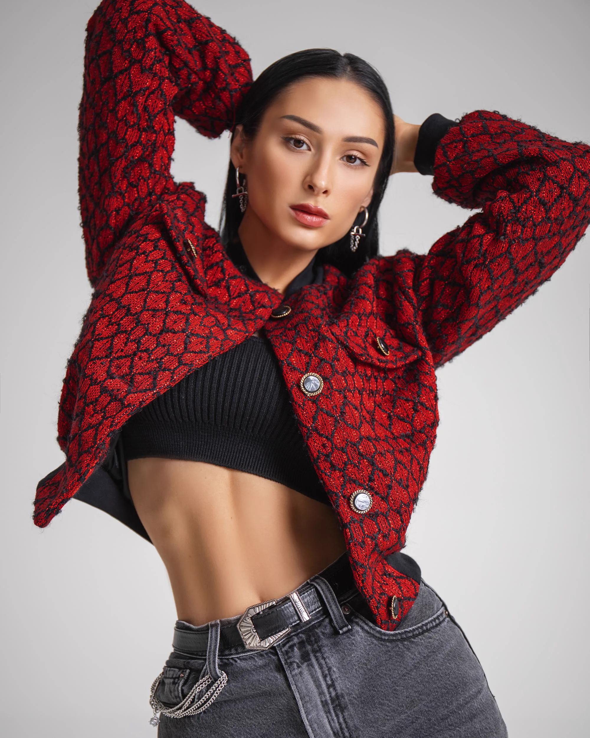 Short Tweed Jacket with Hearts
